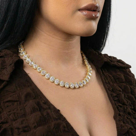 Women's Oval Diamond Tennis Chain Choker The Gold Gods 6
