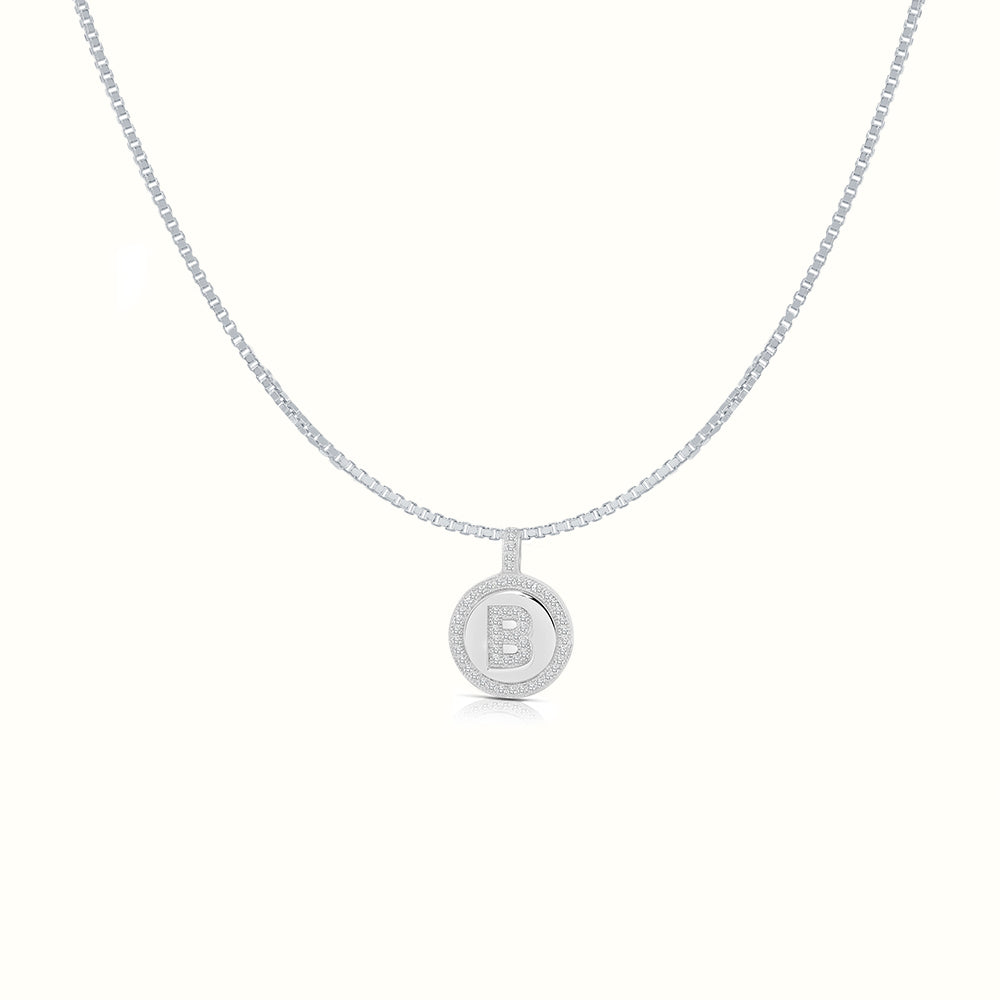 Women's Silver Capital Initial Letter B Coin Micro Diamond Necklace Pendant The Gold Goddess Women’s Jewelry By The Gold Gods