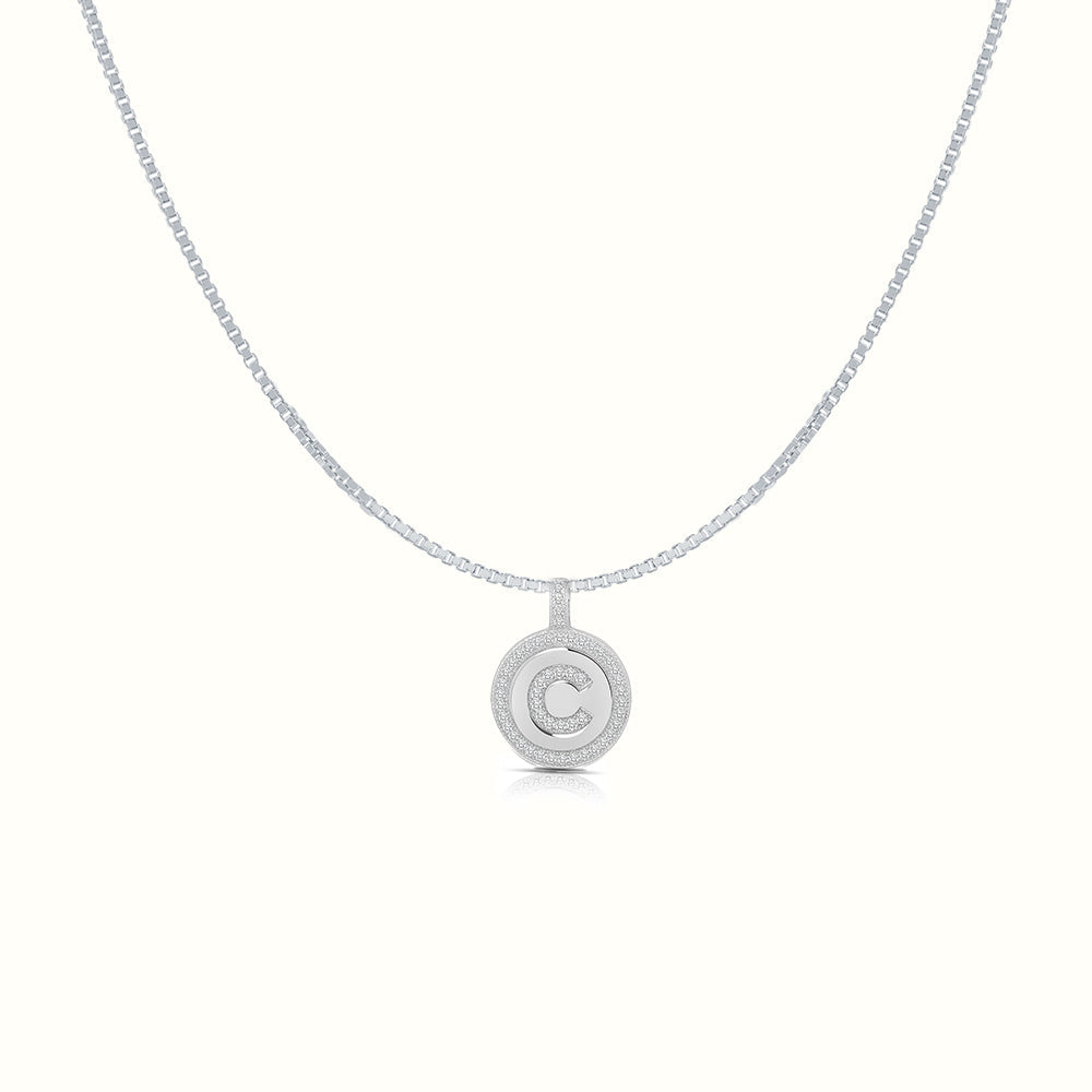 Women's Silver Capital Initial Letter C Coin Micro Diamond Necklace Pendant The Gold Goddess Women’s Jewelry By The Gold Gods
