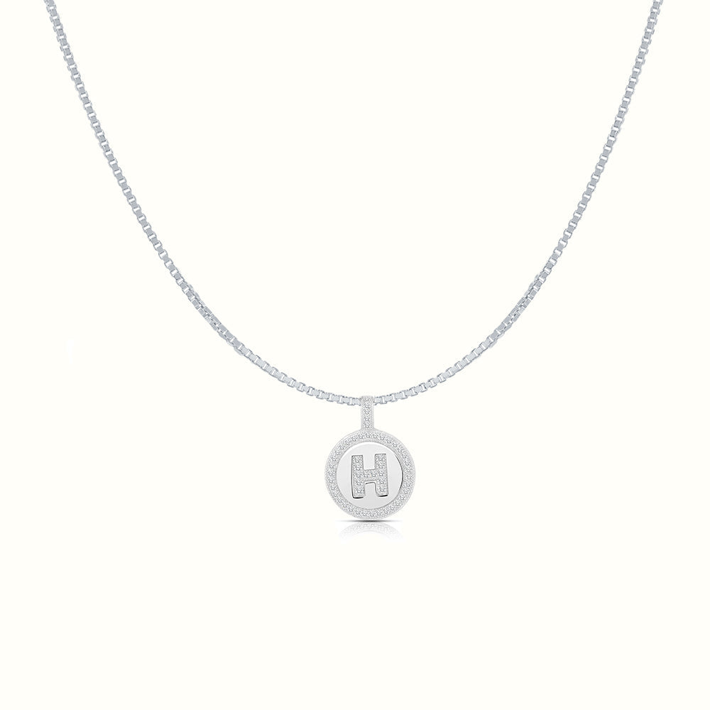 Women's Silver Capital Initial Letter H Coin Micro Diamond Necklace Pendant The Gold Goddess Women’s Jewelry By The Gold Gods