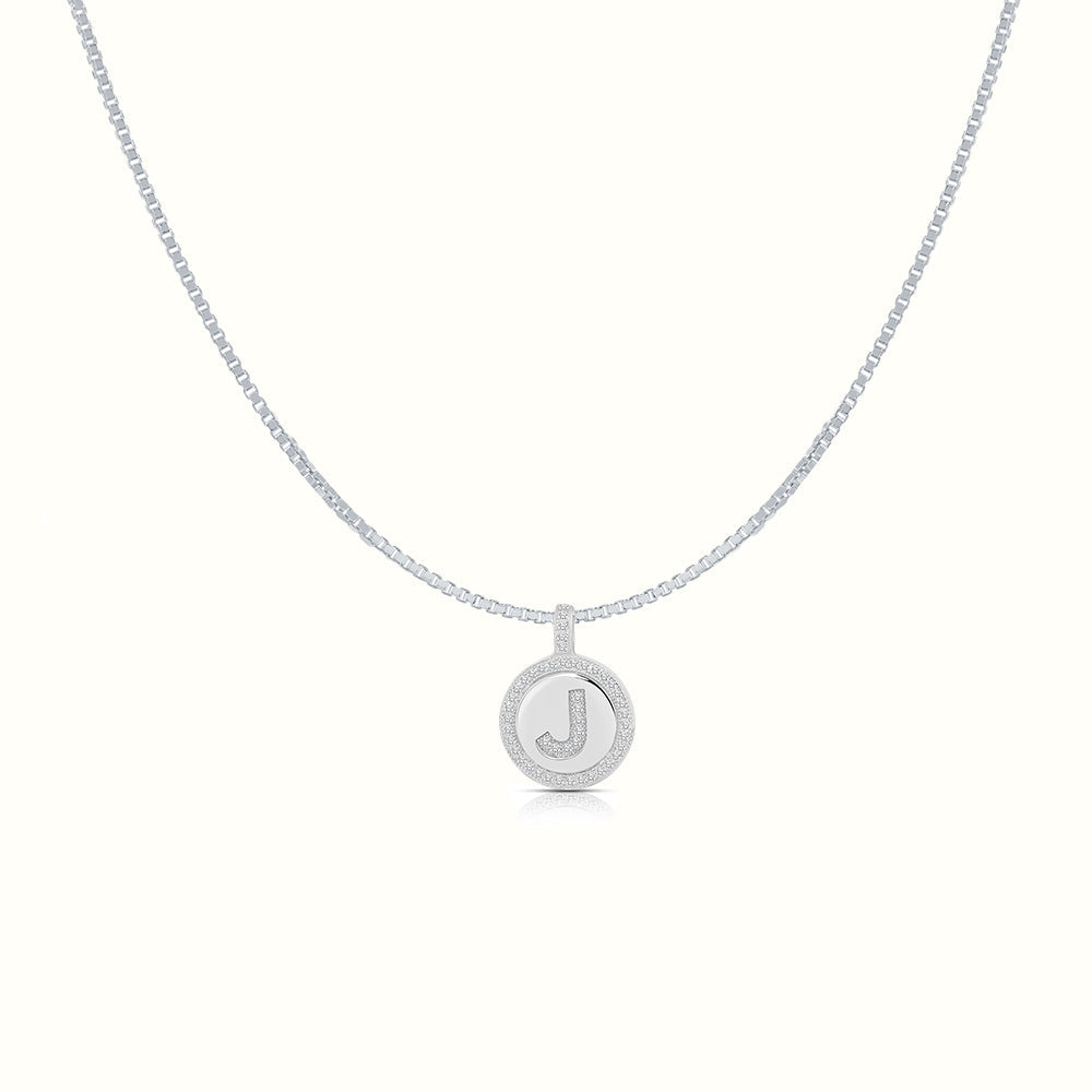 Women's Silver Capital Initial Letter J Coin Micro Diamond Necklace Pendant The Gold Goddess Women’s Jewelry By The Gold Gods