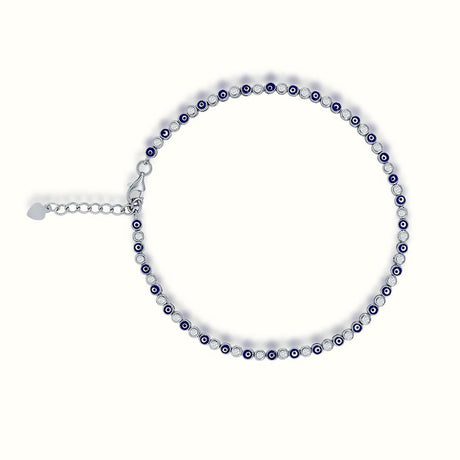 Women's Silver Diamond Blue Evil Eye Tennis Anklet The Gold Goddess Women’s Jewelry By The Gold Gods
