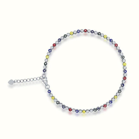 Women's Silver Diamond Multi Color Evil Eye Anklet The Gold Goddess Women’s Jewelry By The Gold Gods