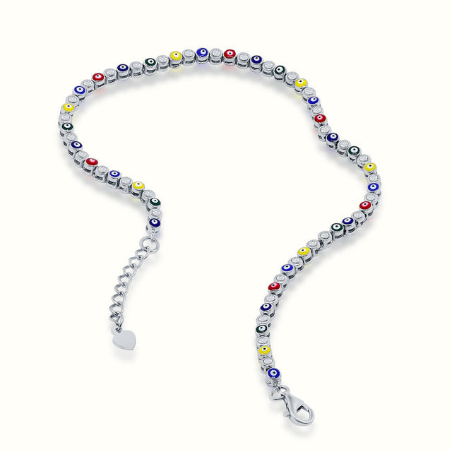 Women's Silver Diamond Multi Color Evil Eye Anklet The Gold Goddess Women’s Jewelry By The Gold Gods