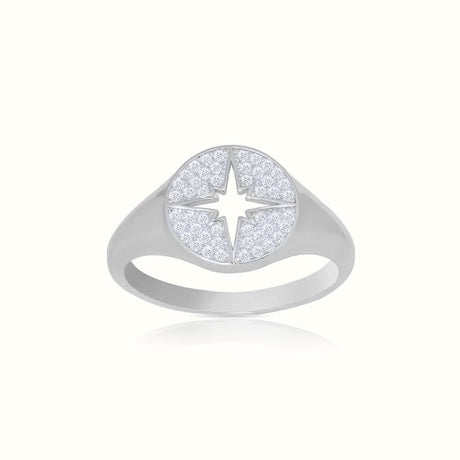 Women's Silver Diamond Shinning Star Signet Ring The Gold Goddess Women’s Jewelry By The Gold Gods