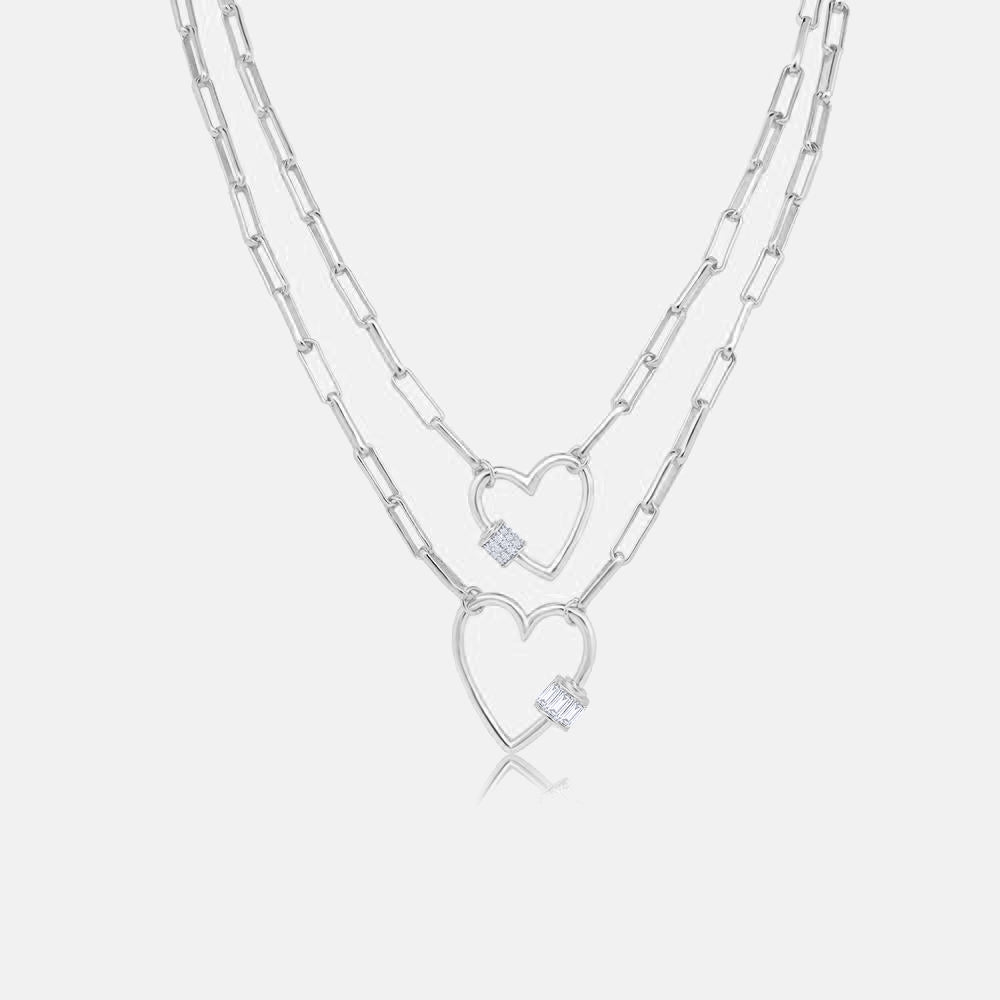 Women's Silver Twin Diamond Adorned Hearts & Paperclip Chain The Gold Goddess Women’s Jewelry By The Gold Gods