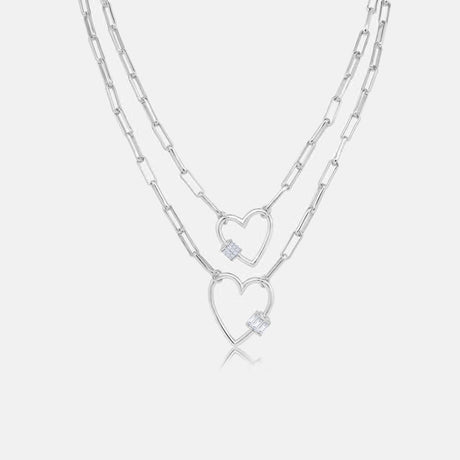 Women's Silver Twin Diamond Adorned Hearts & Paperclip Chain The Gold Goddess Women’s Jewelry By The Gold Gods