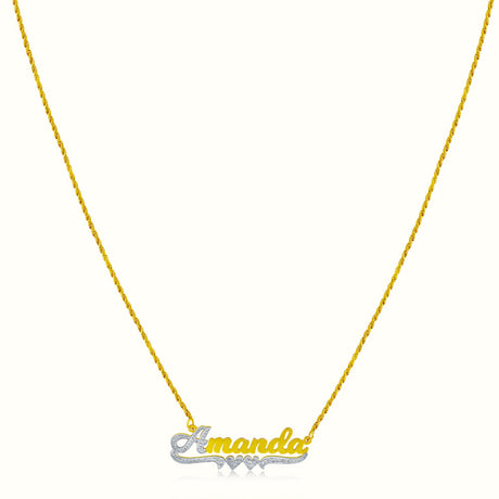 Women's Solid Gold 2 Tone Diamond Custom Name Necklace Pendant The Gold Goddess Women’s Jewelry By The Gold Gods