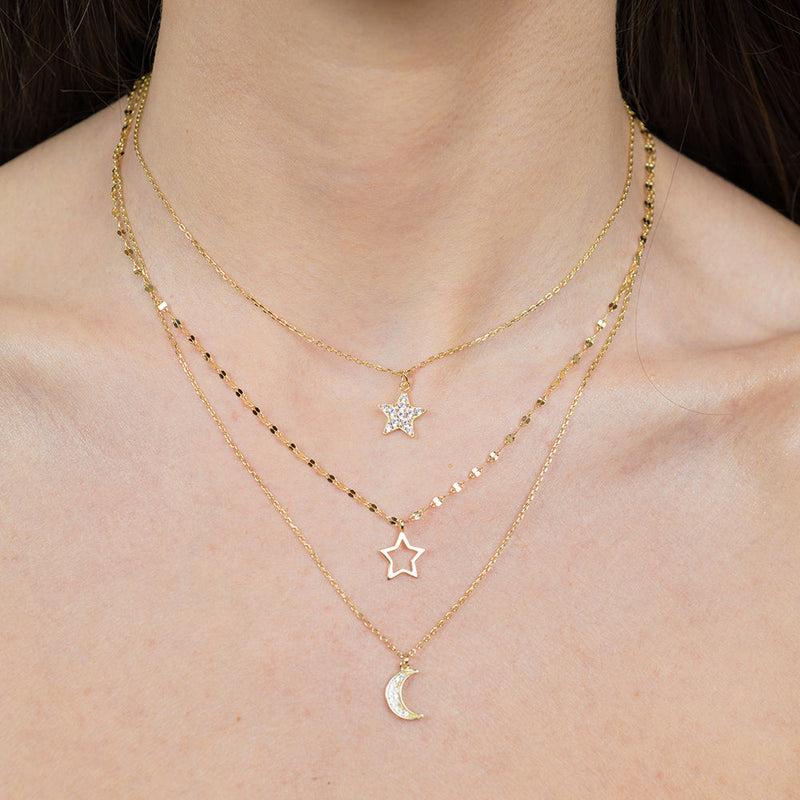 Women's Vermeil 3 Layered Diamond Star Moon Necklace Pendant The Gold Goddess Women’s Jewelry By The Gold Gods