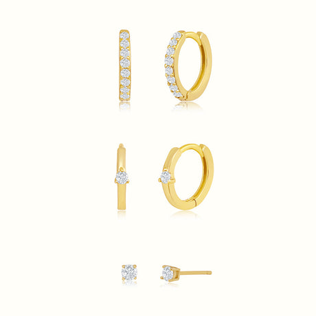 Women's Vermeil 3 Pair Diamond Earring Set The Gold Gods Women’s Jewelry By The Gold Gods