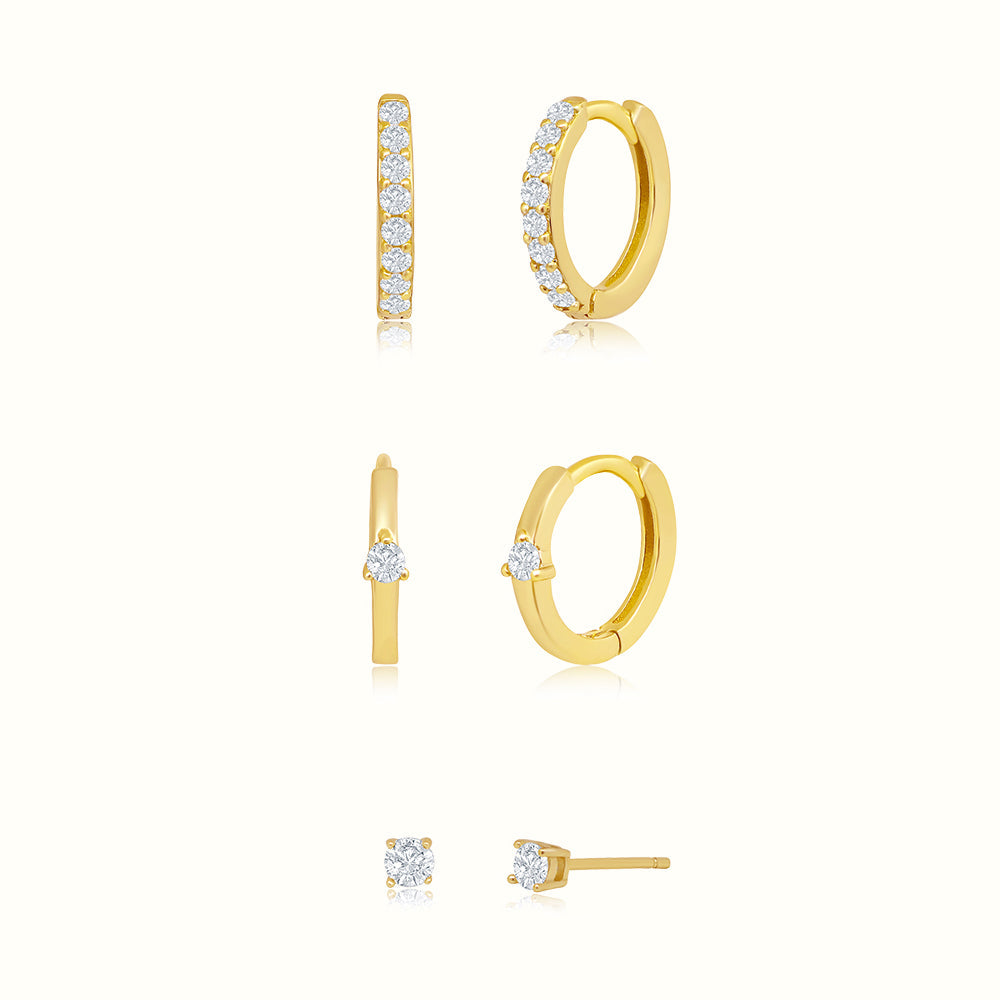 Women's Vermeil 3 Pair Diamond Earring Set The Gold Gods Women’s Jewelry By The Gold Gods