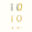 Women's Vermeil 3 Pair Gold & Diamond Earring Set The Gold Goddess Women’s Jewelry By The Gold Gods