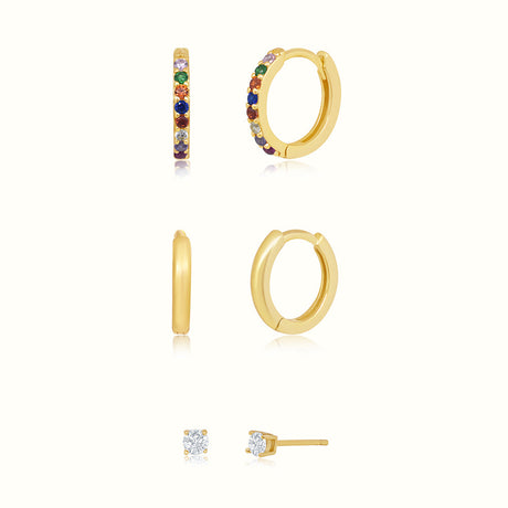 Women's Vermeil 3 Pair Multi Color Earring Set The Gold Goddess Women’s Jewelry By The Gold Gods