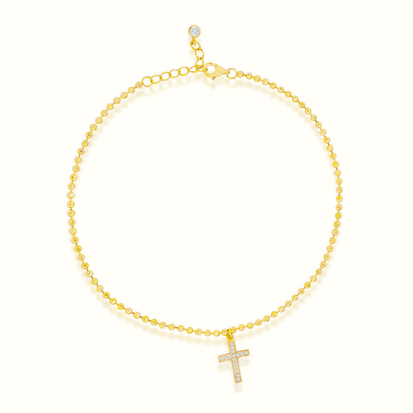SJX DIAMOND CROSS ANKLET ゴールド womens-vermeil-beaded-diamond-