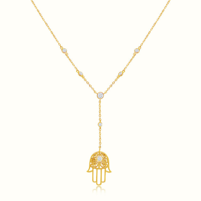 Women's Vermeil Bezel Diamond Tribal Hamsa Hand Necklace Pendant  The Gold Goddess Women’s Jewelry By The Gold Gods