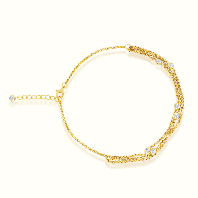 Women's Vermeil Bezel Diamond Triple Layered Anklet The Gold Goddess Women’s Jewelry By The Gold Gods