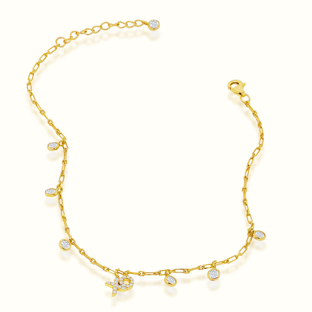 Women's Vermeil Bezel Diamond XO Anklet The Gold Goddess Women’s Jewelry By The Gold Gods