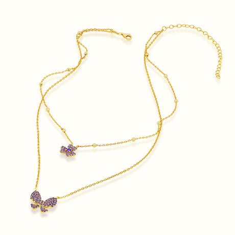 Women's Vermeil Butterfly & Clover Double Layered Necklace Pendant The Gold Goddess Women’s Jewelry By The Gold Gods