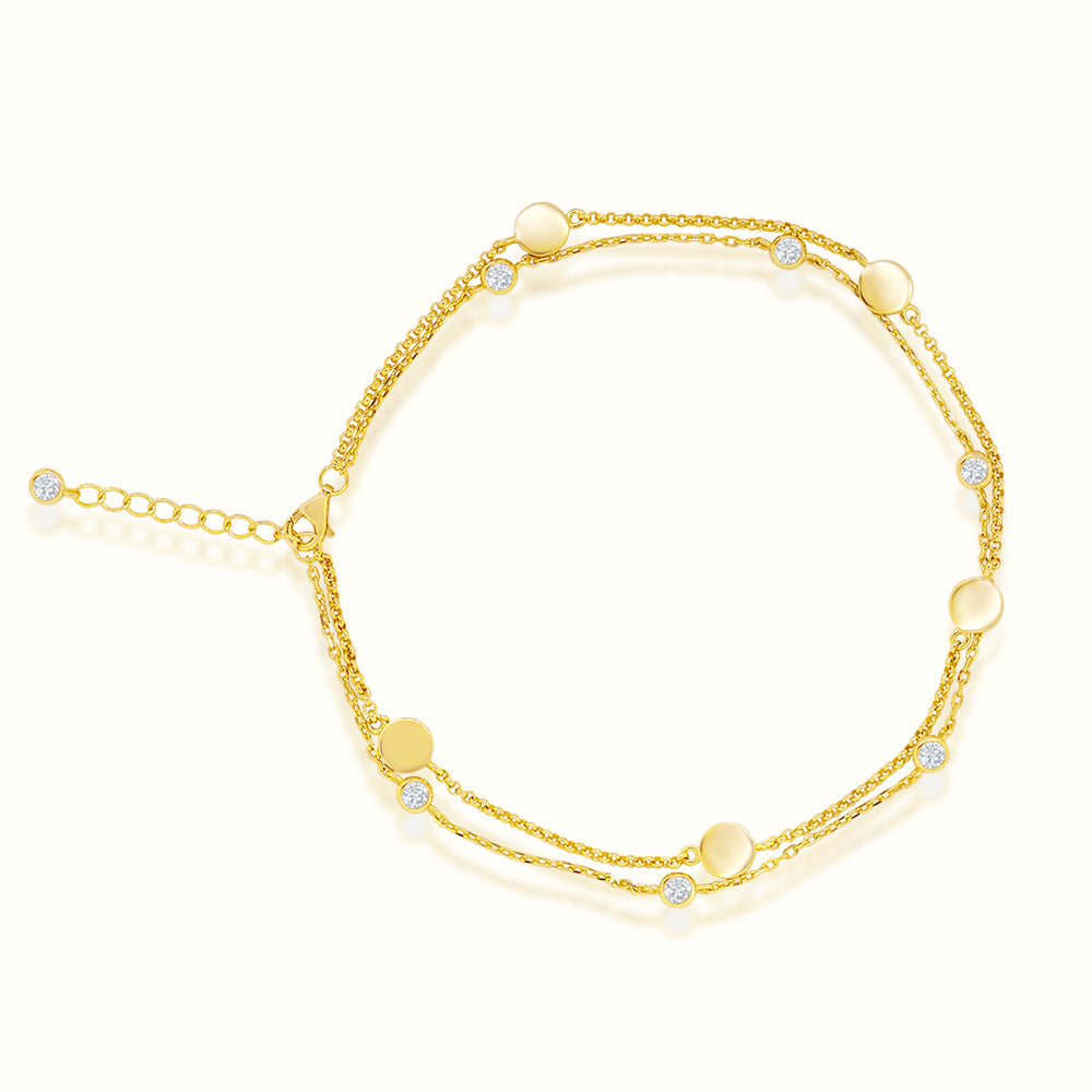 Women's Vermeil Diamond Bezel Double Layered Anklet The Gold Goddess Women’s Jewelry By The Gold Gods