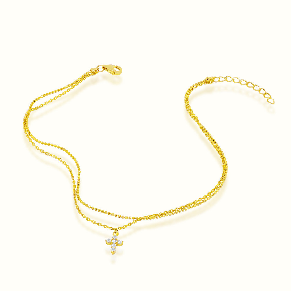 Women's Vermeil Diamond Cross Anklet The Gold Goddess Women’s Jewelry By The Gold Gods