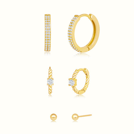 Women's Vermeil Diamond Double Hoops & Stud Trio Set Earrings The Gold Goddess Women’s Jewelry By The Gold Gods