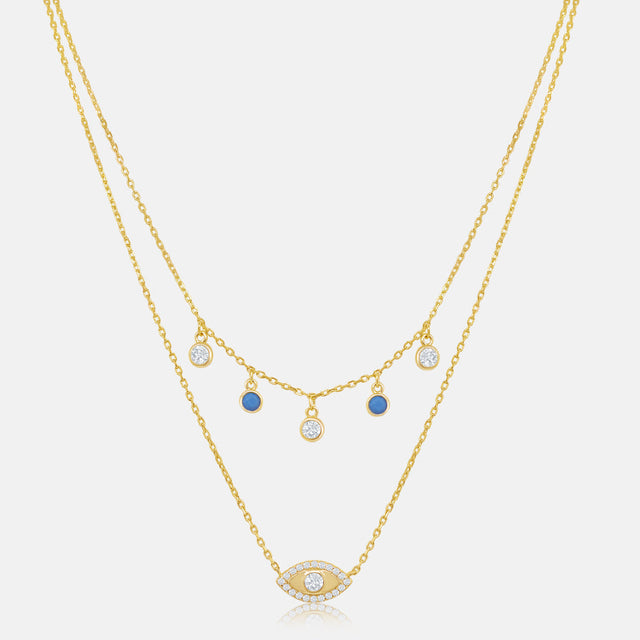 Women's Vermeil Diamond Double Layered Evil Eye Necklace The Gold Goddess Women’s Jewelry By The Gold Gods
