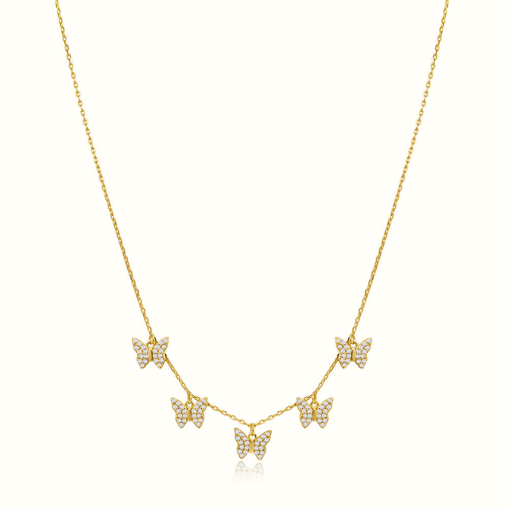 Women's Vermeil Diamond Fluttering Butterflies Necklace The Gold Goddess Women’s Jewelry By The Gold Gods