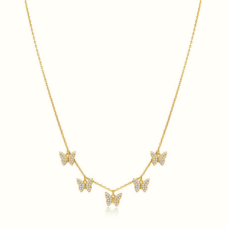 Women's Vermeil Diamond Fluttering Butterflies Necklace The Gold Goddess Women’s Jewelry By The Gold Gods