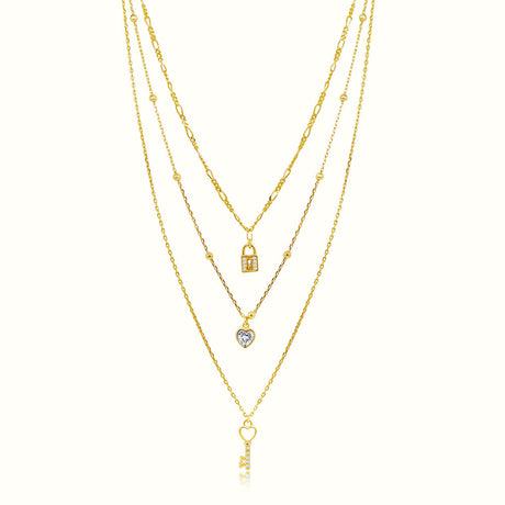 Women's Vermeil Diamond Heart Lock Layared Necklace Pendant The Gold Goddess Women’s Jewelry By The Gold Gods