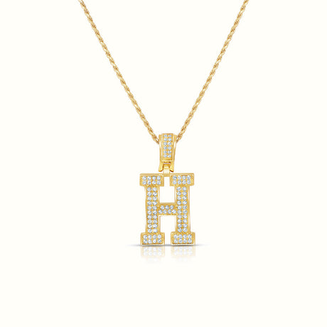 Women's Vermeil Diamond Initial Capital Letter H Necklace Pendant Rope Chain The Gold Goddess Women’s Jewelry By The Gold Gods