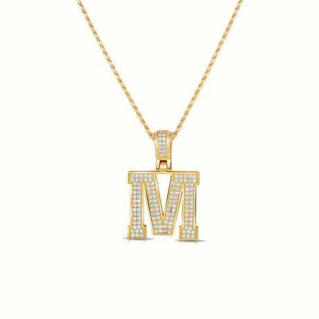 Women's Vermeil Diamond Initial Capital Letter M Necklace Pendant Rope Chain The Gold Goddess Women’s Jewelry By The Gold Gods