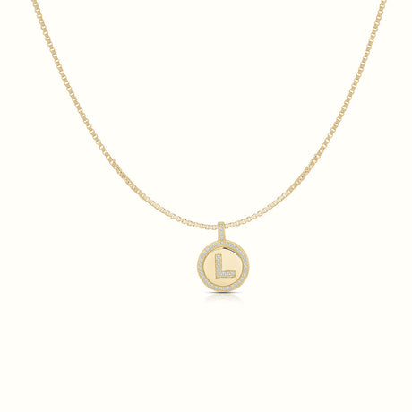 Women's Vermeil Diamond Initial Letter Coin Necklace Pendant