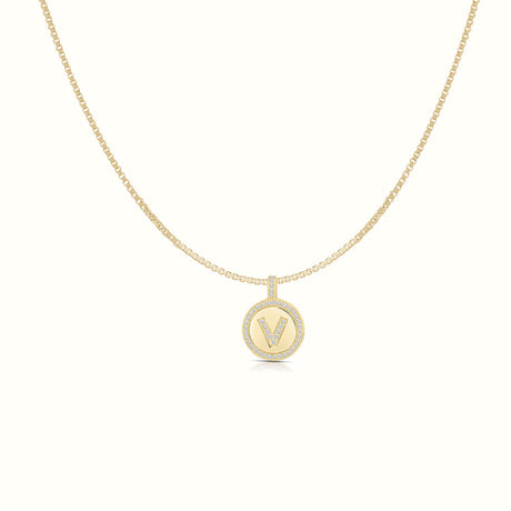 Women's Vermeil Diamond Initial Letter Coin Necklace Pendant