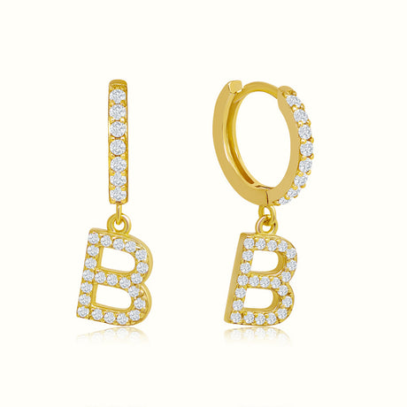 Women's Vermeil Diamond Letter B Hoop Earrings The Gold Goddess Women’s Jewelry By The Gold Gods