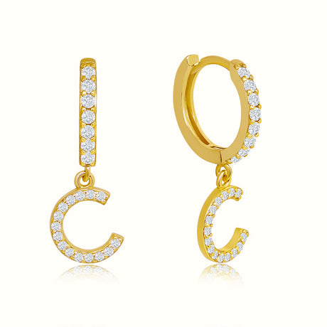 Women's Vermeil Diamond Letter C Hoop Earrings The Gold Goddess Women’s Jewelry By The Gold Gods
