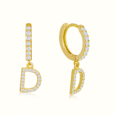 Women's Vermeil Diamond Letter D Hoop Earrings The Gold Goddess Women’s Jewelry By The Gold Gods