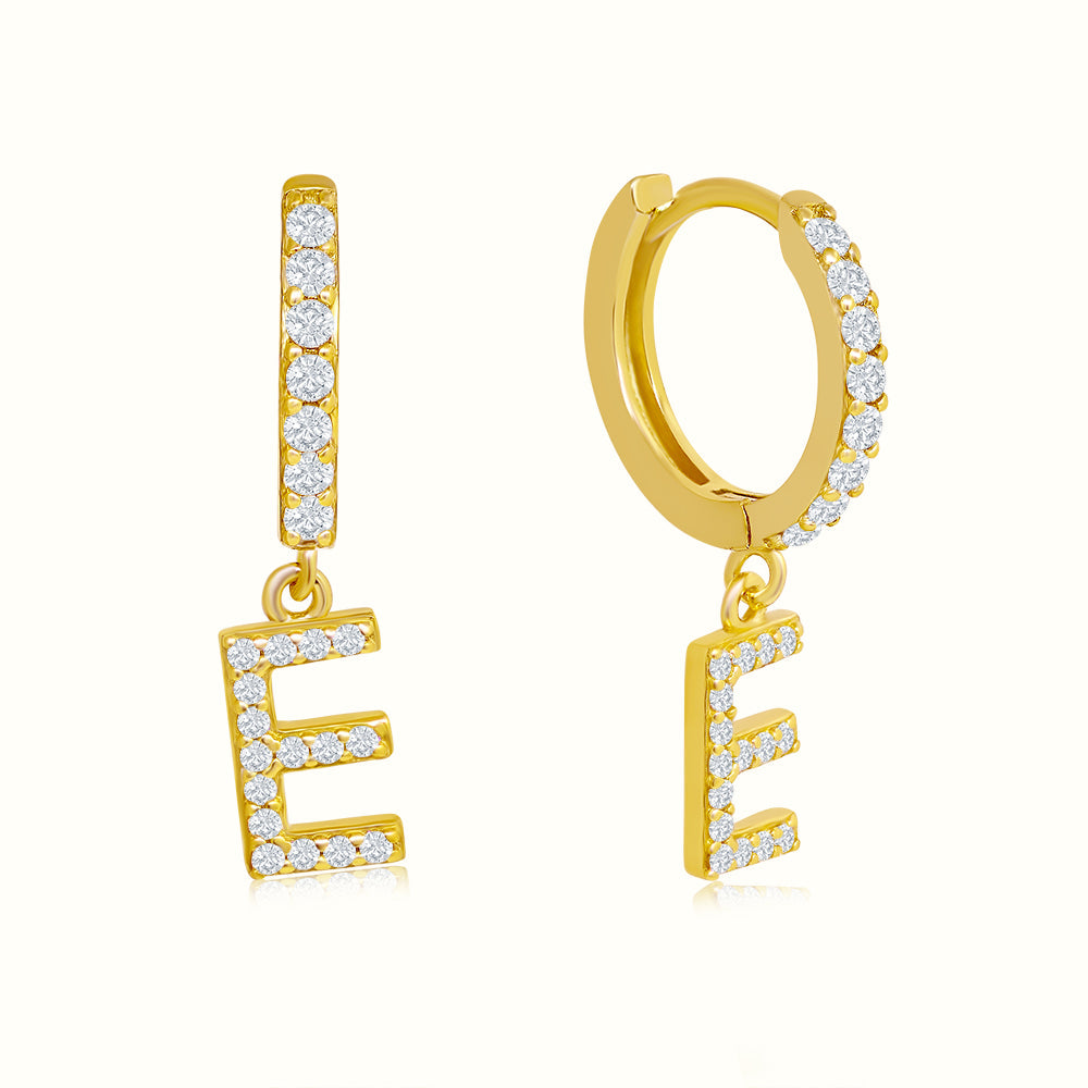 Women's Vermeil Diamond Letter E Hoop Earrings The Gold Goddess Women’s Jewelry By The Gold Gods