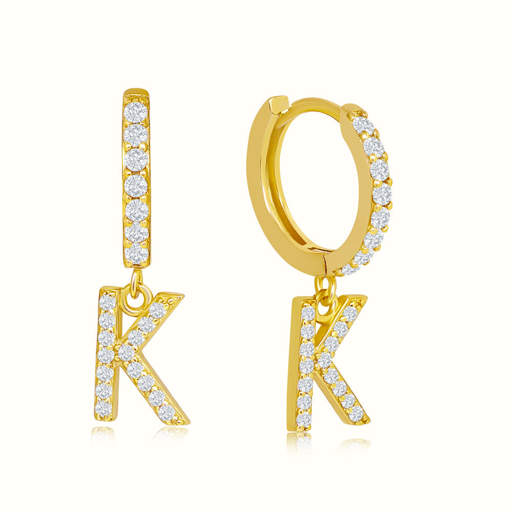 Women's Vermeil Diamond Letter K Hoop Earrings The Gold Goddess Women’s Jewelry By The Gold Gods