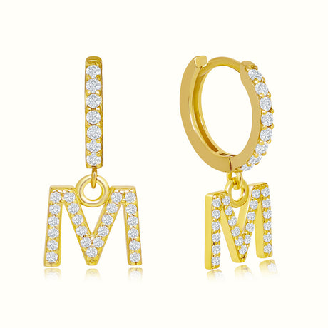 Women's Vermeil Diamond Letter M Hoop Earrings The Gold Goddess Women’s Jewelry By The Gold Gods