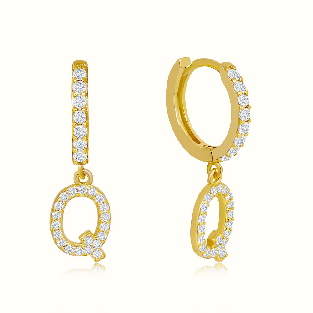Women's Vermeil Diamond Letter Q Hoop Earrings The Gold Goddess Women’s Jewelry By The Gold Gods