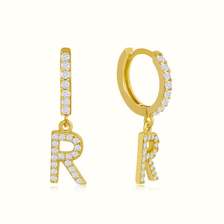 Women's Vermeil Diamond Letter R Hoop Earrings The Gold Goddess Women’s Jewelry By The Gold Gods