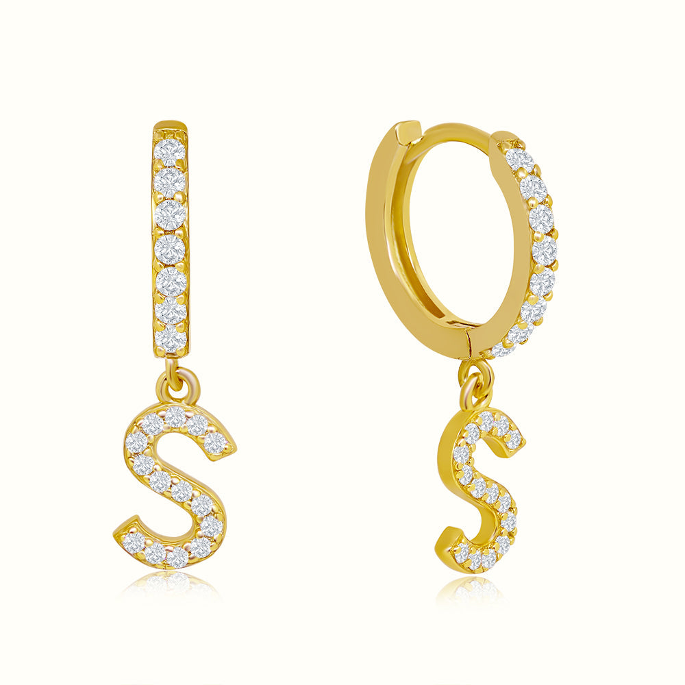 Women's Vermeil Diamond Letter S Hoop Earrings The Gold Goddess Women’s Jewelry By The Gold Gods