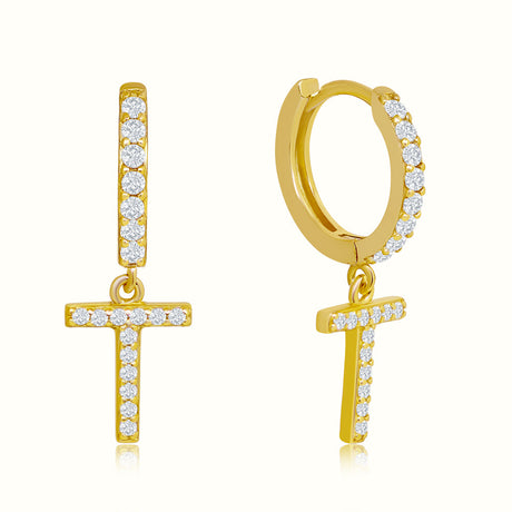 Women's Vermeil Diamond Letter T Hoop Earrings The Gold Goddess Women’s Jewelry By The Gold Gods