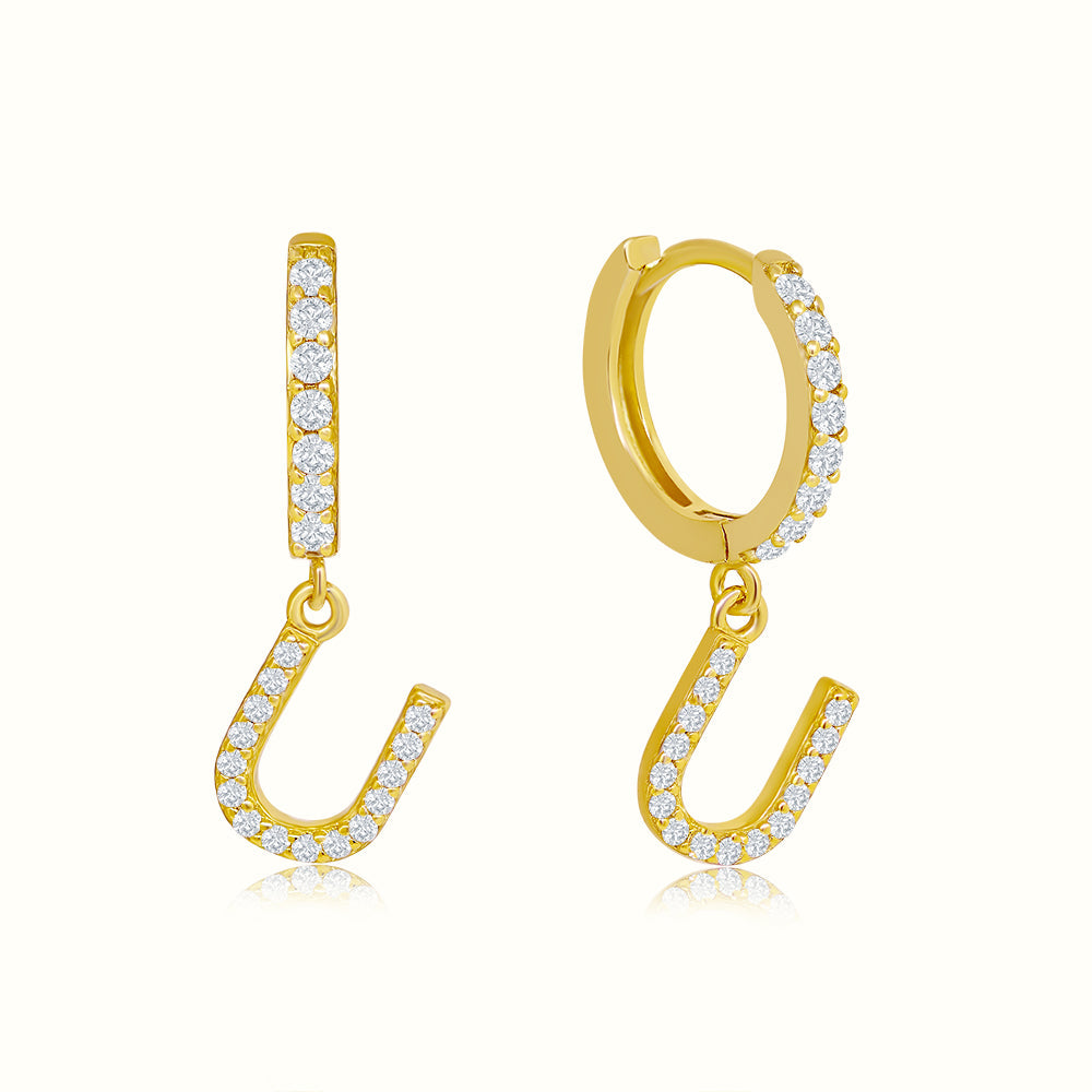 Women's Vermeil Diamond Letter U Hoop Earrings The Gold Goddess Women’s Jewelry By The Gold Gods