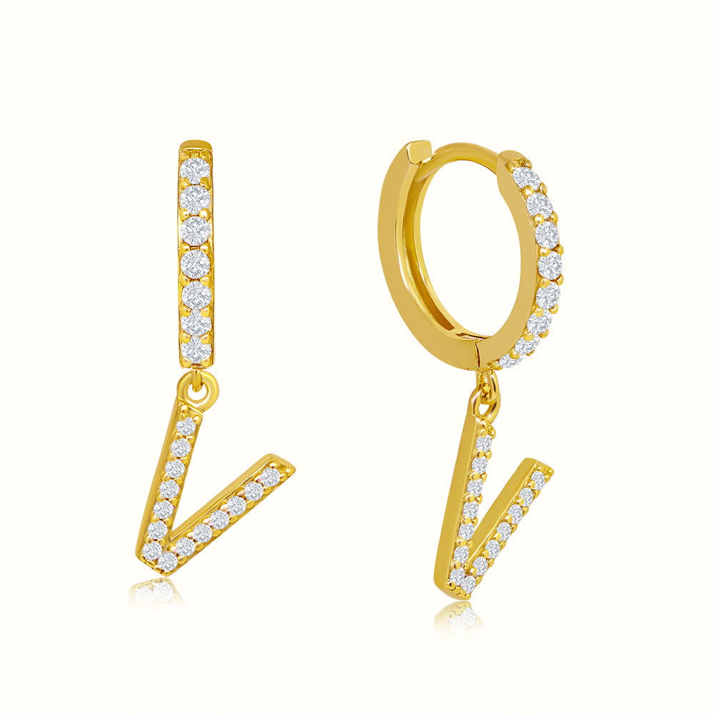 Women's Vermeil Diamond Letter V Hoop Earrings The Gold Goddess Women’s Jewelry By The Gold Gods