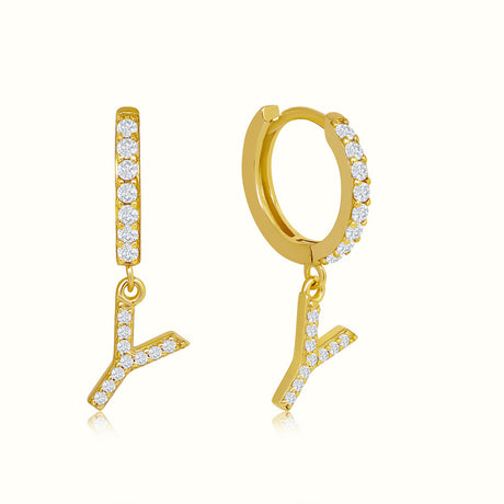 Women's Vermeil Diamond Letter Y Hoop Earrings The Gold Goddess Women’s Jewelry By The Gold Gods
