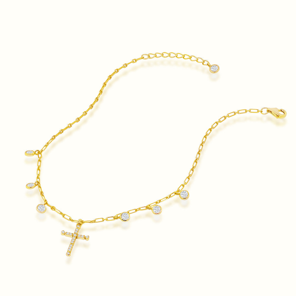 Women's Vermeil Diamond Mini Cross Anklet | The Gold Gods