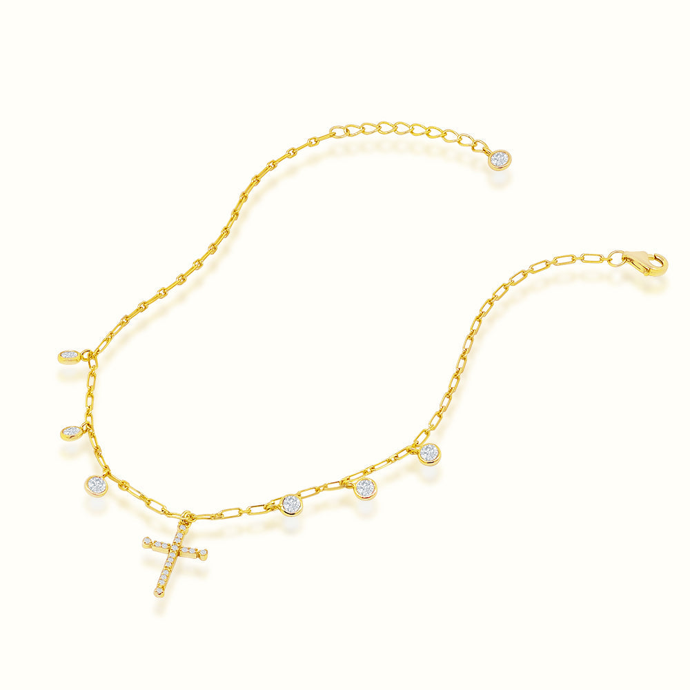 Women's Vermeil Diamond Mini Cross Anklet The Gold Goddess Women’s Jewelry By The Gold Gods