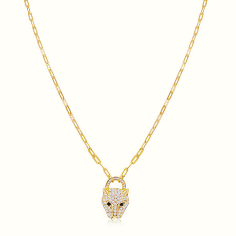 Women's Vermeil Diamond Panther Head Necklace Pendant