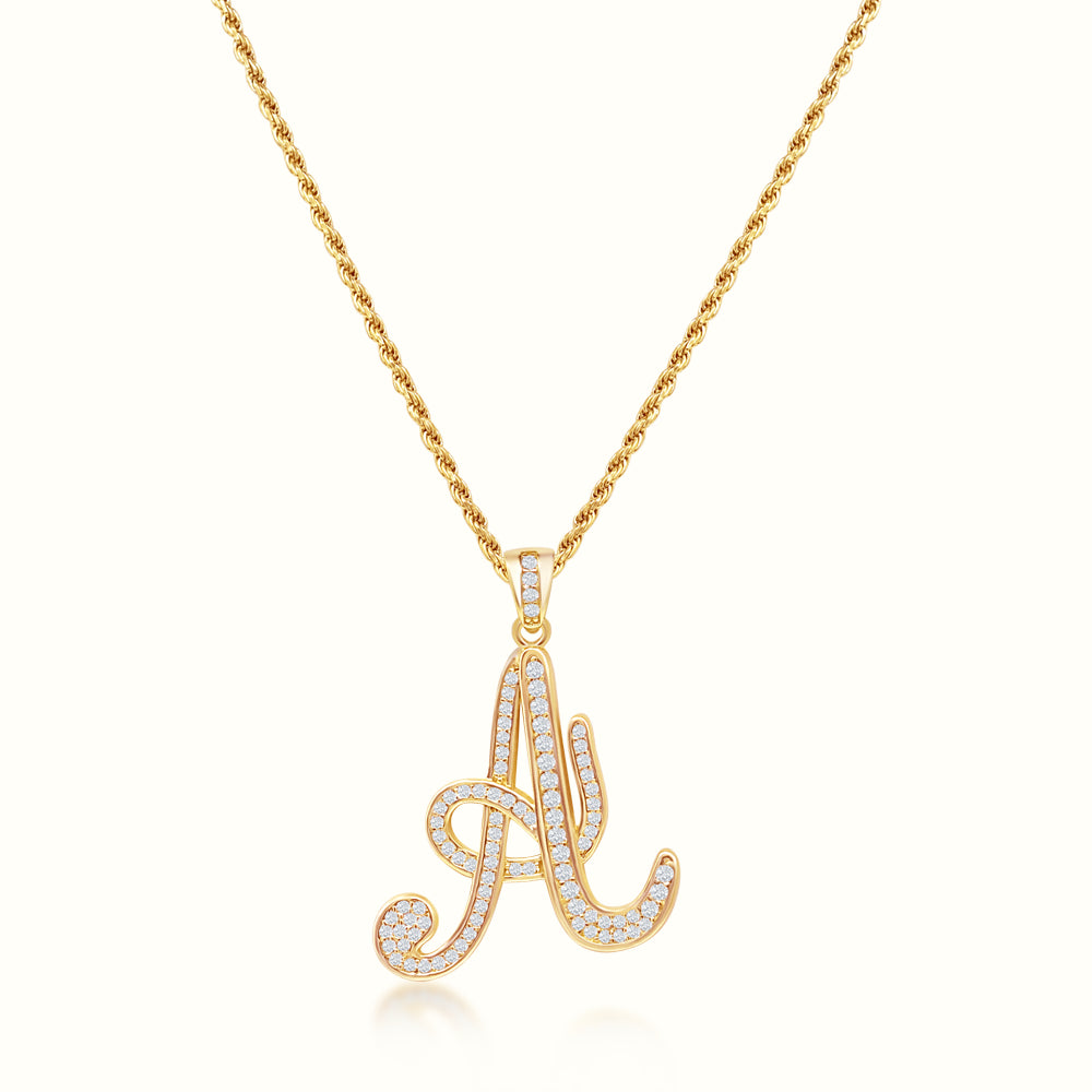 Women's Vermeil Diamond Script Initial Letter Necklace Pendant & Rope ...